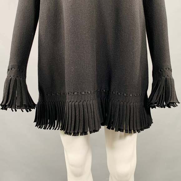 ALAIA Black Wool Blend Fringe Trim Mini Dress - Picture 2 of 6